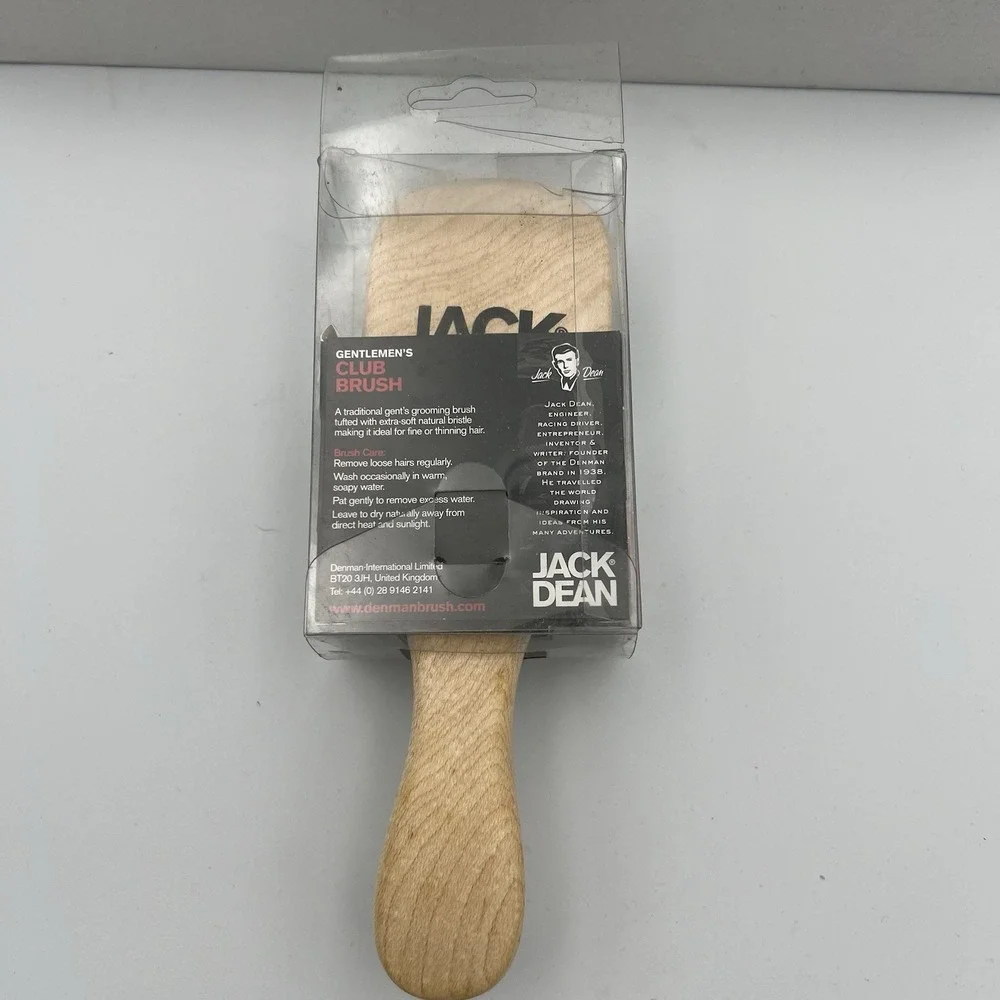 NEW Denman Jack Dean Gentlemen's Light Wood Handle CLUB HAIR BRUSH